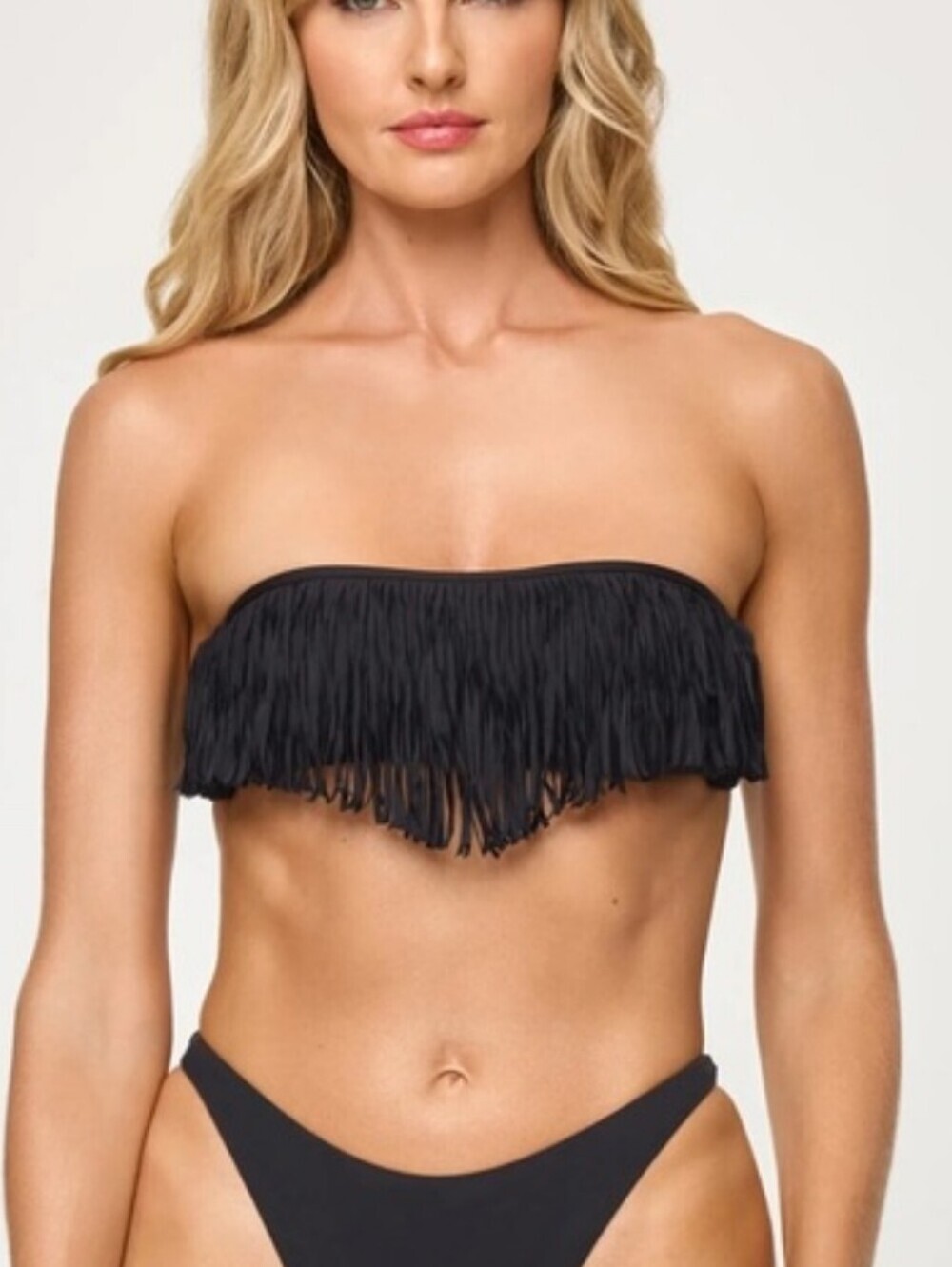 L Space Dixie Black Fringe Boho Bikini Top NEW